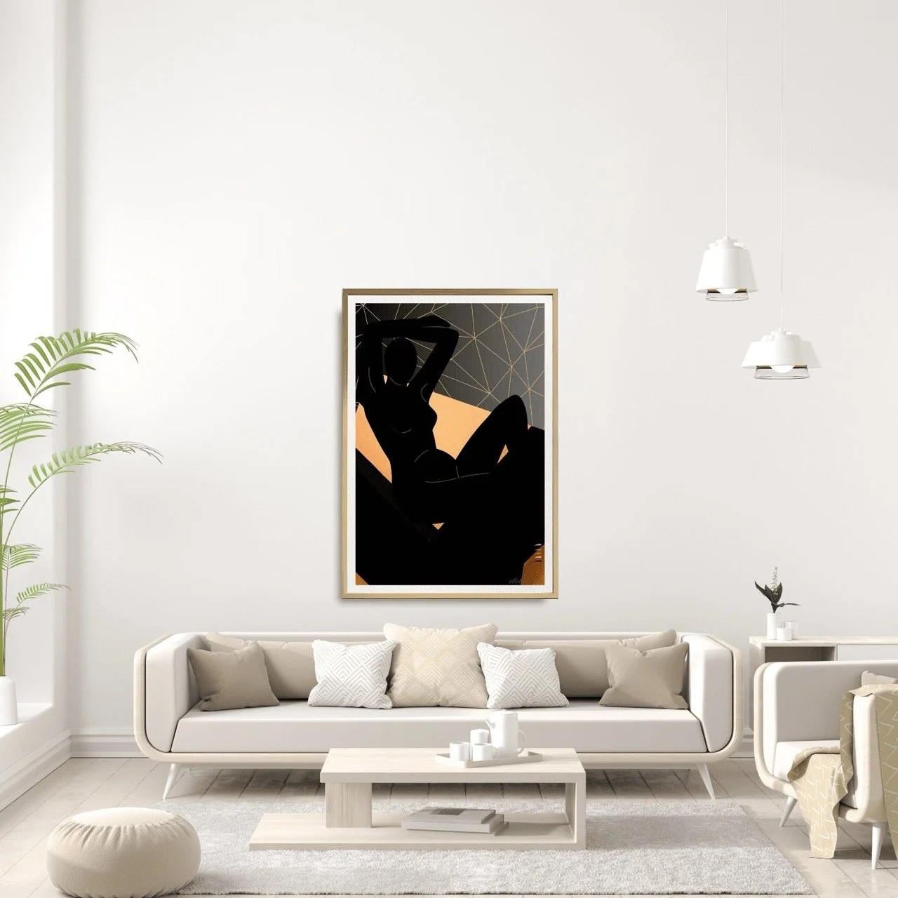 Female Figure Nude Reclining with Orange Mosaic Art Print, Sydney Artist - Eternal Art Prints - Eternal Art & Design