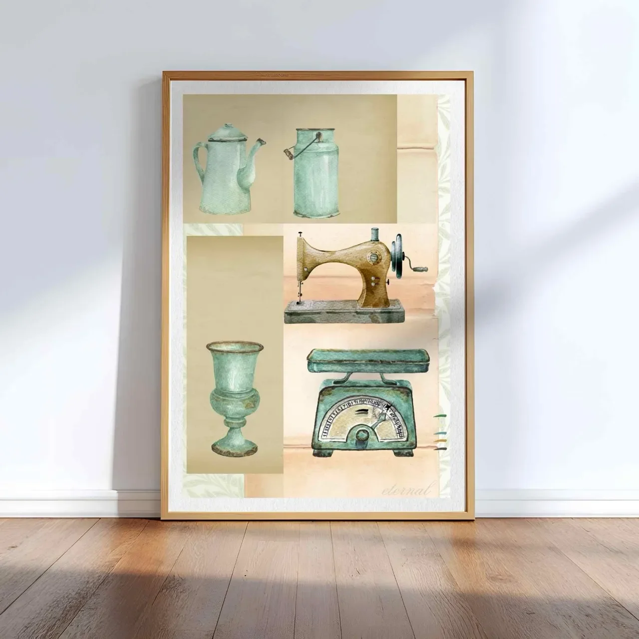 Vintage Decor Objects in Green Art Print, Eternal Art Prints