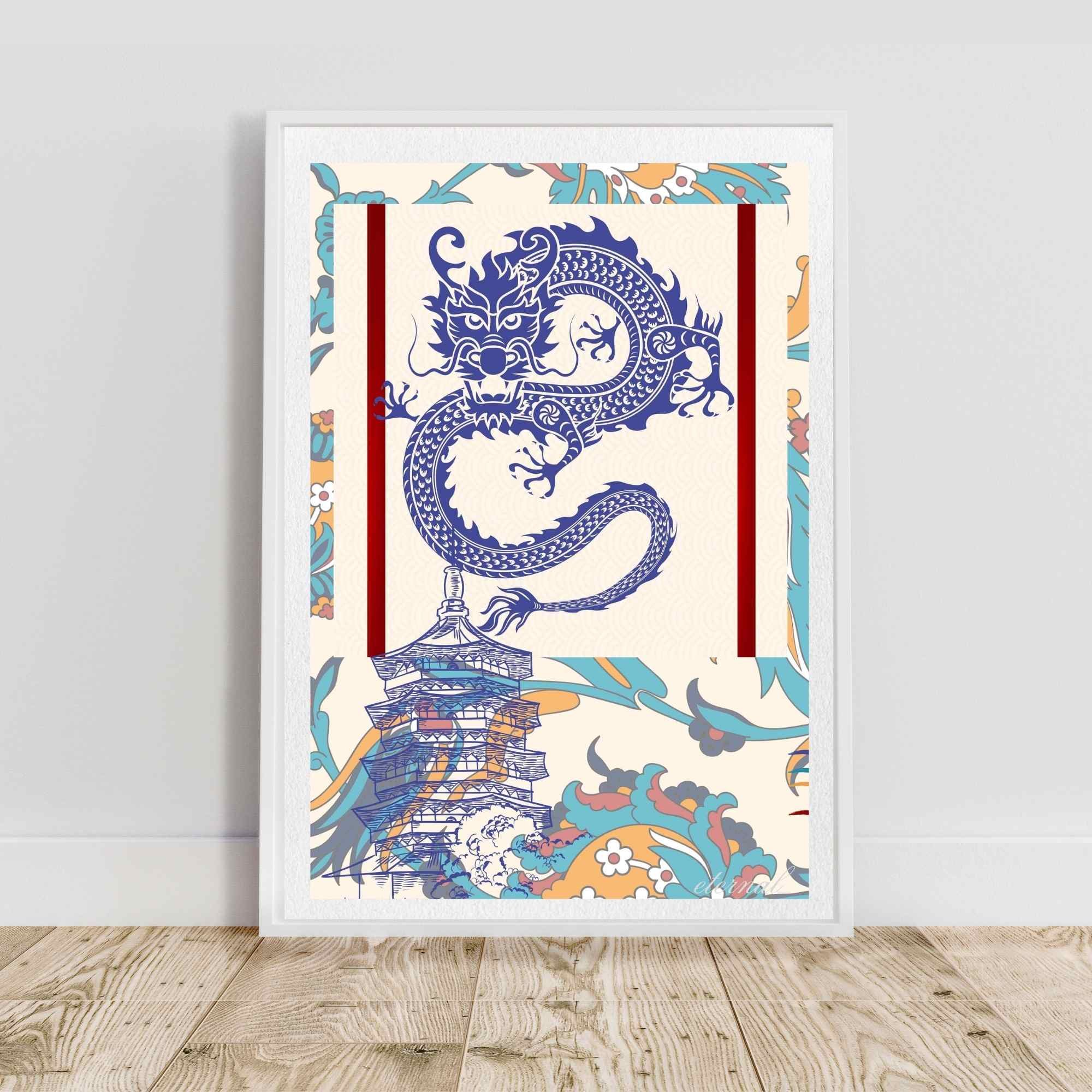 Oriental Dragon and Temple Wall Art Print, Eternal Art Prints - Eternal Art & Design