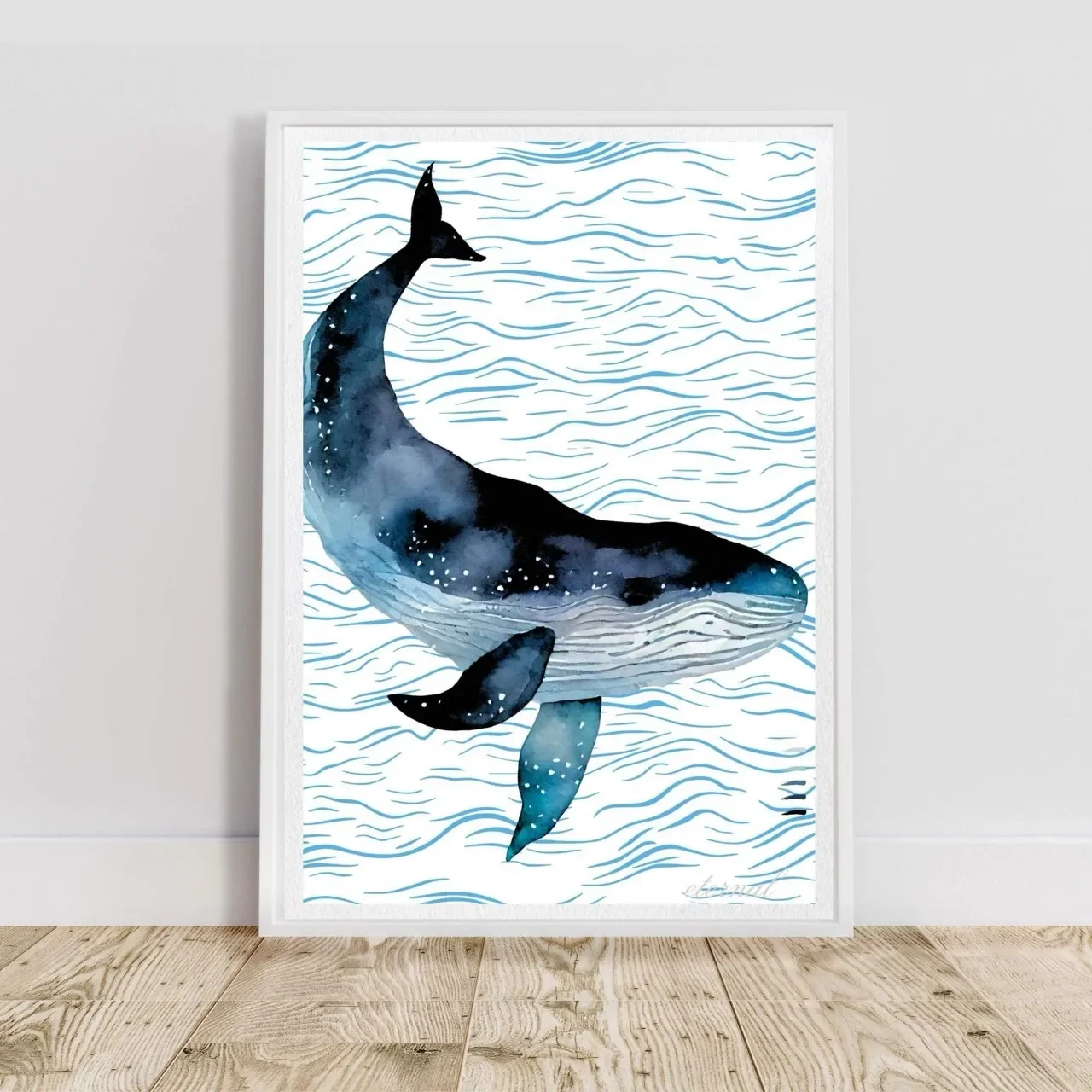 white framed whale print A10028 Large cnr_converted.webp