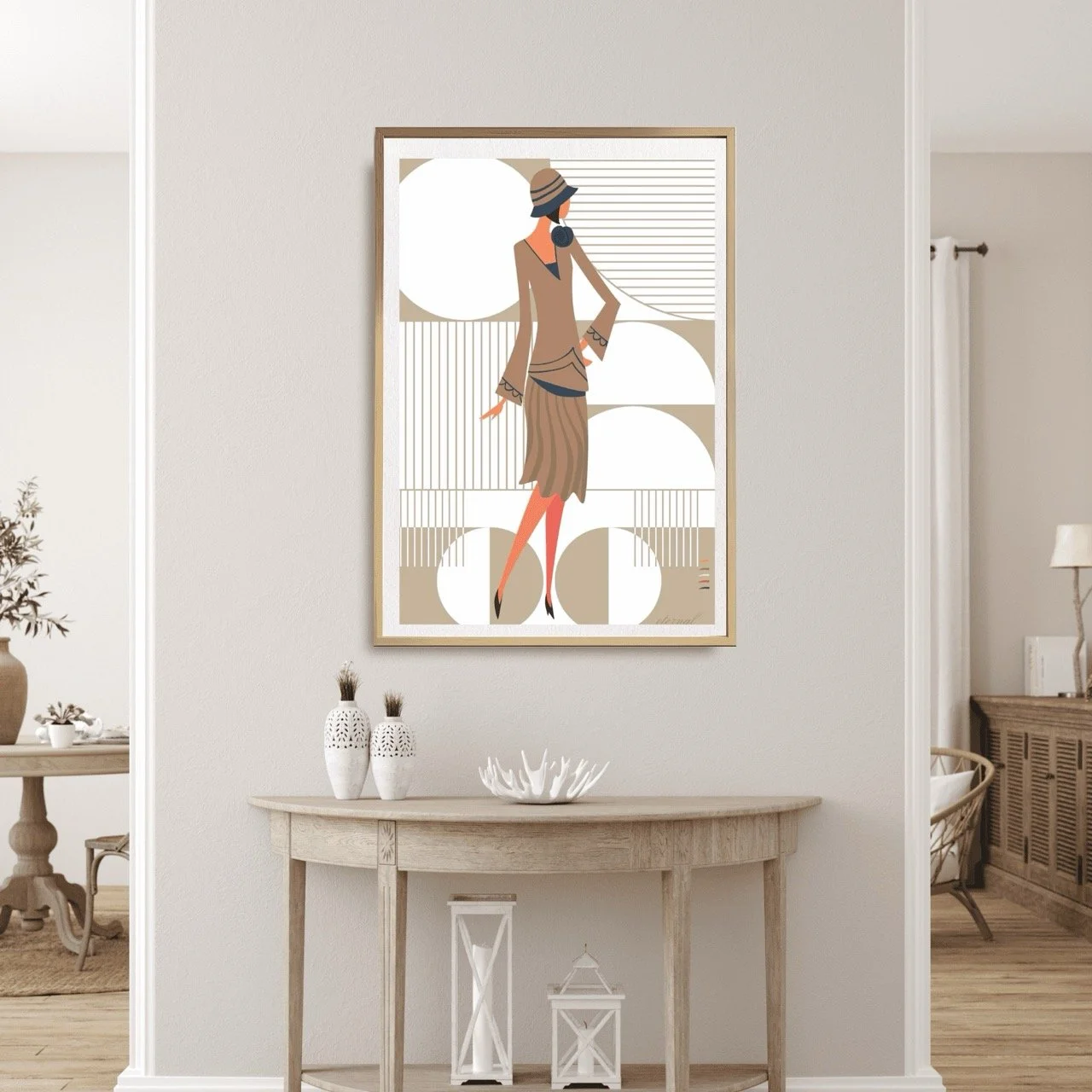 Glamorous 1920s Woman in Beige Art Deco Print - Eternal Art & Design
