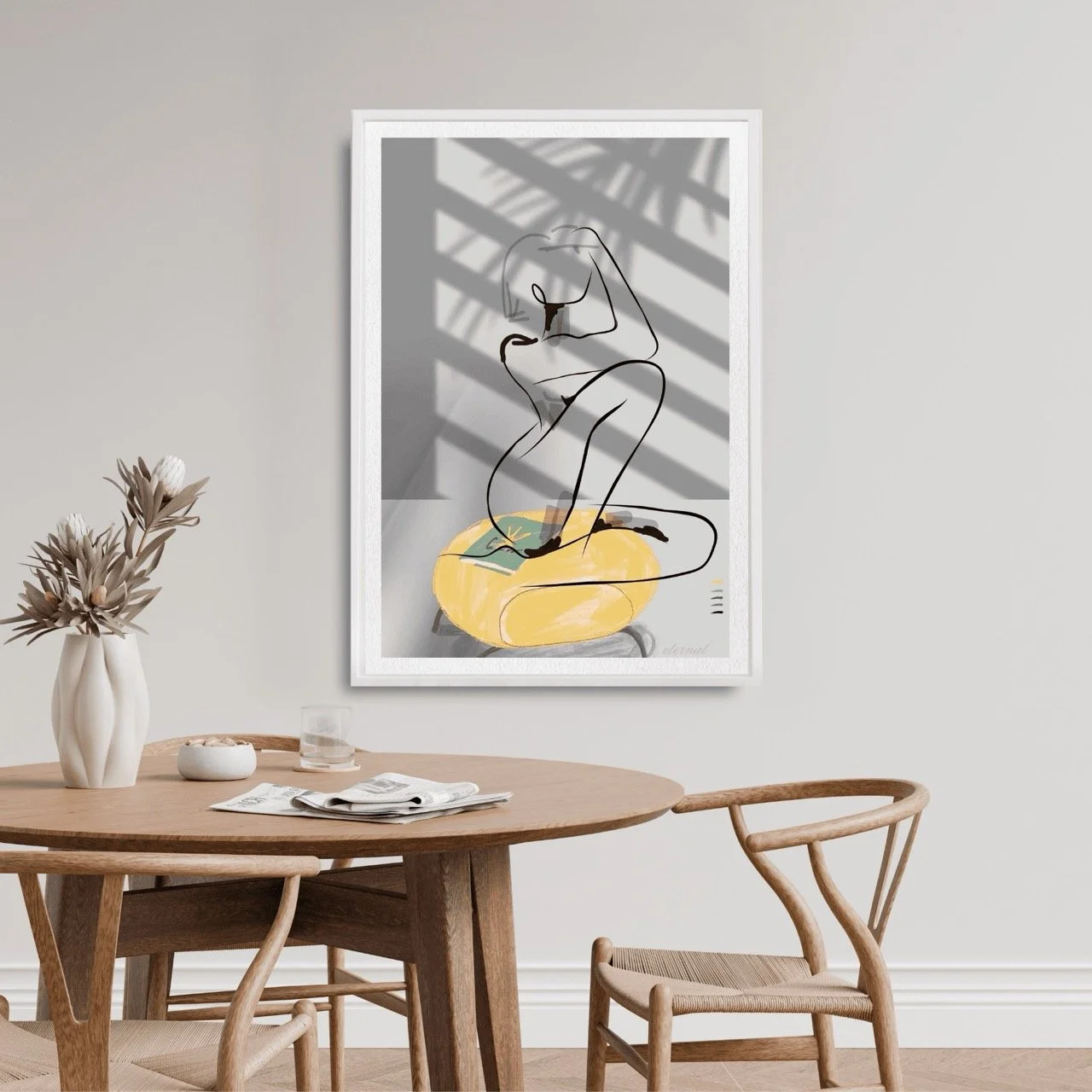 Nude Female Seated on Yellow Ottoman Art Print, Sydney Artist - Eternal Art Prints - Eternal Art & Design