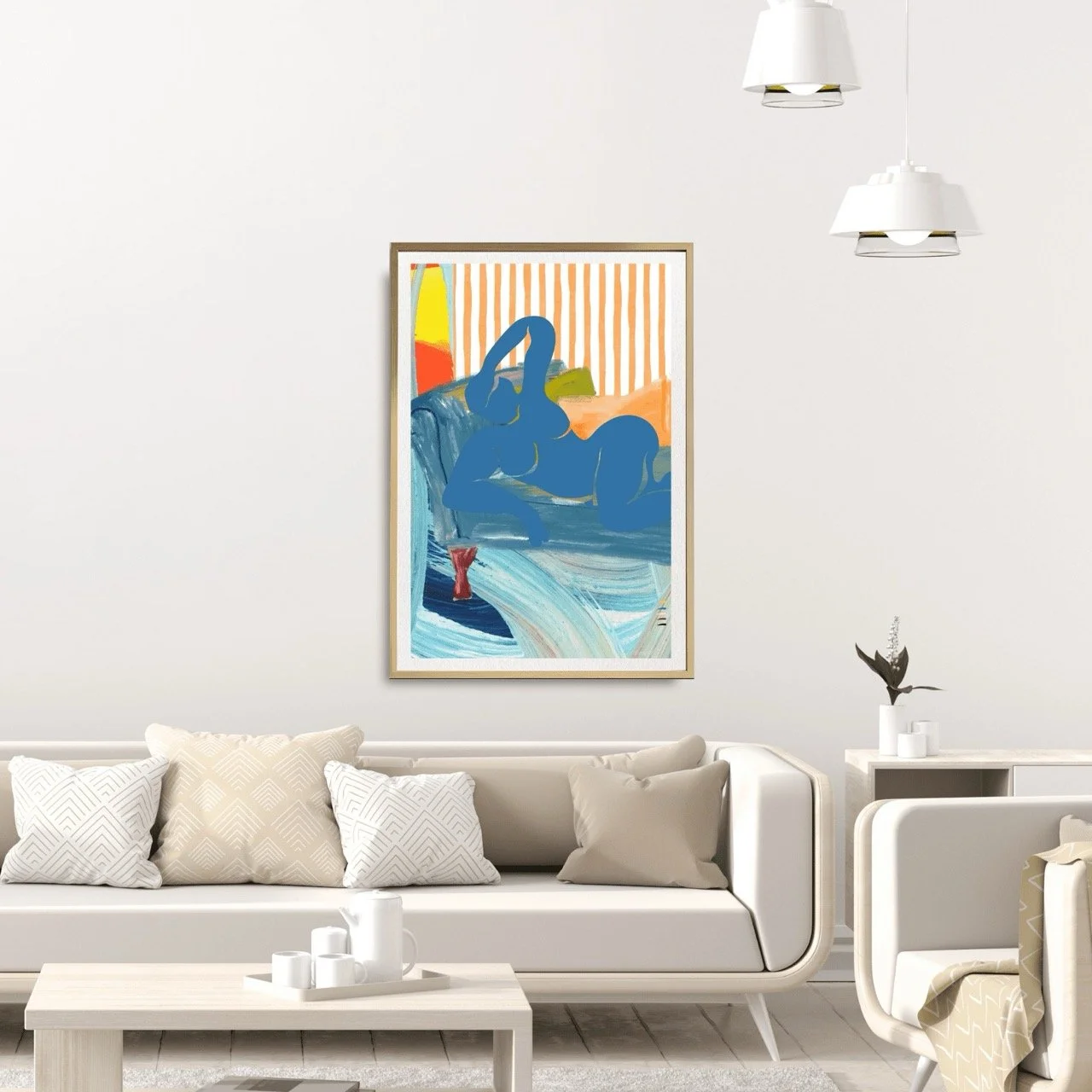 Modern Reclining Woman with Stripes Art Print, Sydney Artist - Eternal Art Prints - Eternal Art & Design
