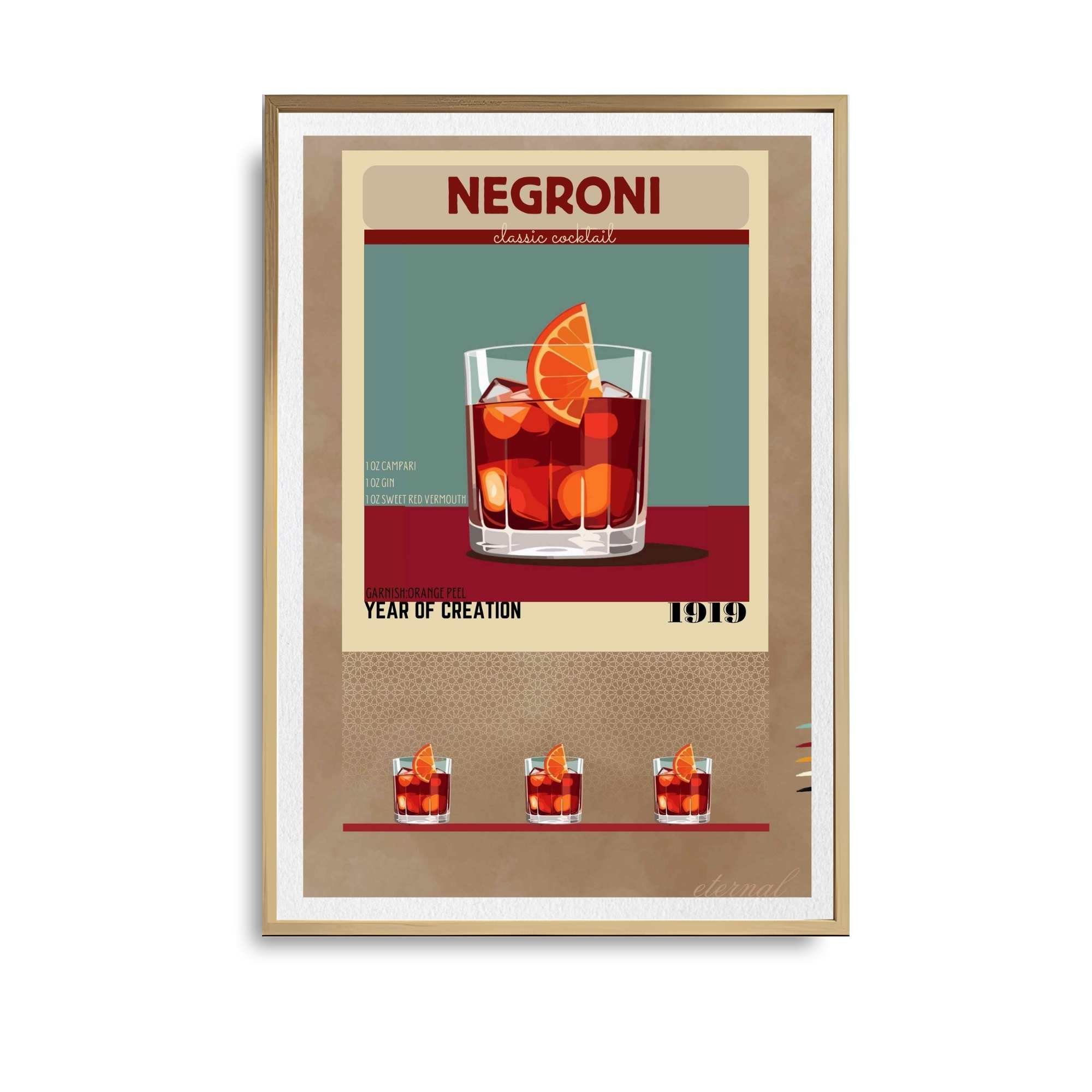 Negroni Retro Cocktail Culture Wall Art Print, Eternal Art Prints - Eternal Art & Design