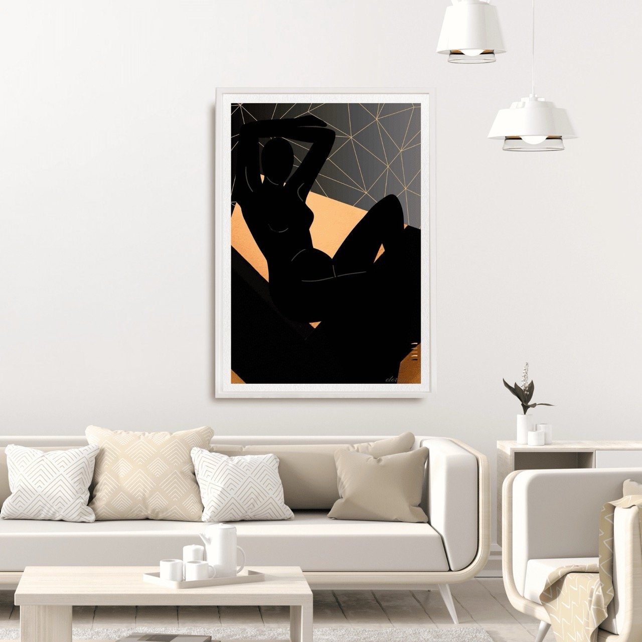 Female Figure Nude Reclining with Orange Mosaic Art Print, Sydney Artist - Eternal Art Prints - Eternal Art & Design