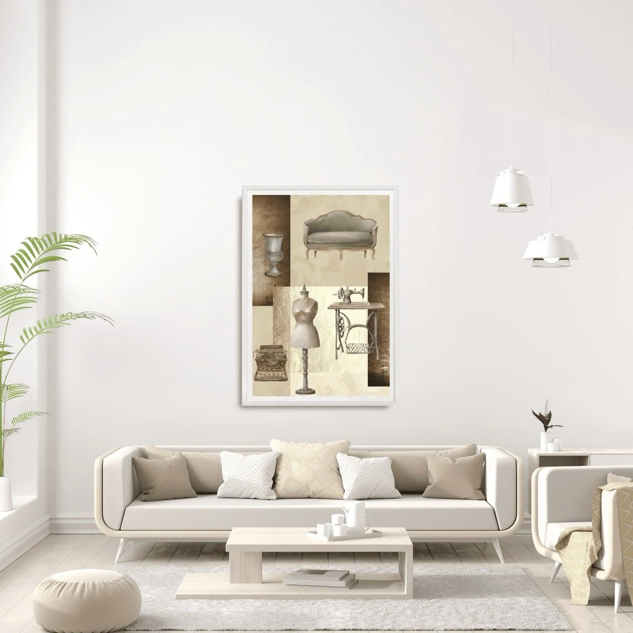 Vintage Decor Objects in Brown with Mannequin Wall Art Print, Eternal Art Prints - Eternal Art & Design