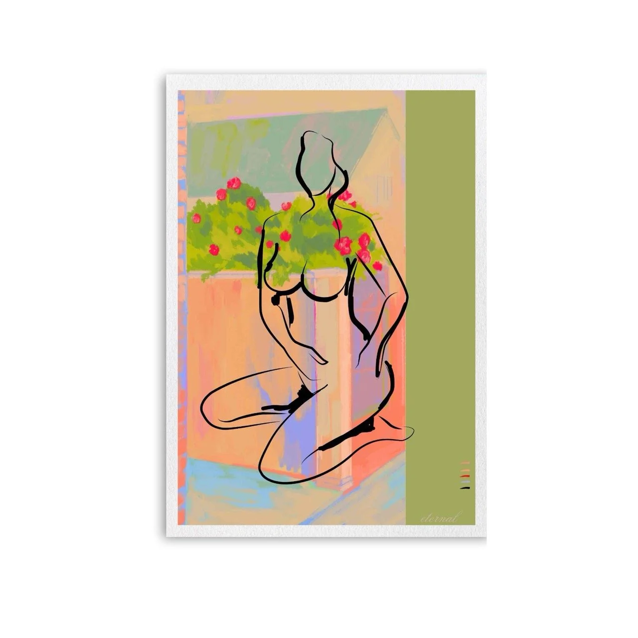 Female figure Nude with Red Flower Art Print, Sydney Artist - Eternal Art Prints - Eternal Art & Design
