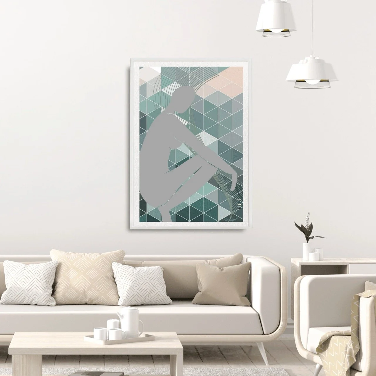 Female Nude Figure with Green Mosaic Wall Art Print, Sydney Artist - Eternal Art Prints - Eternal Art & Design