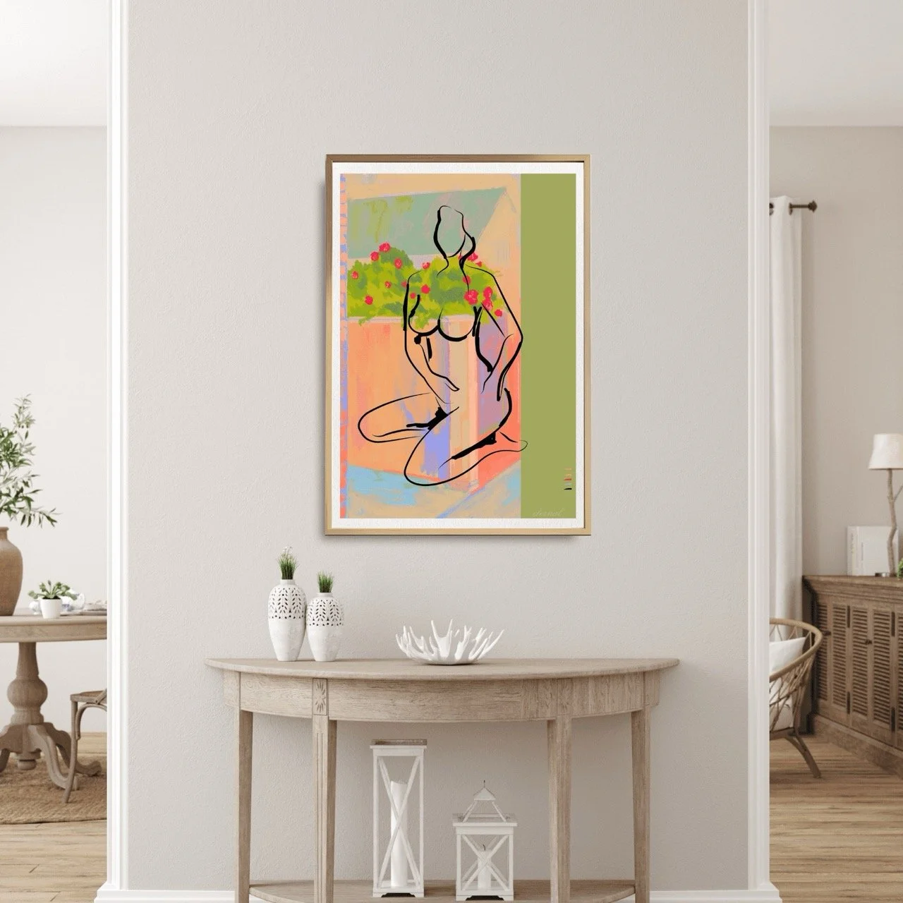 Female figure Nude with Red Flower Art Print, Sydney Artist - Eternal Art Prints - Eternal Art & Design