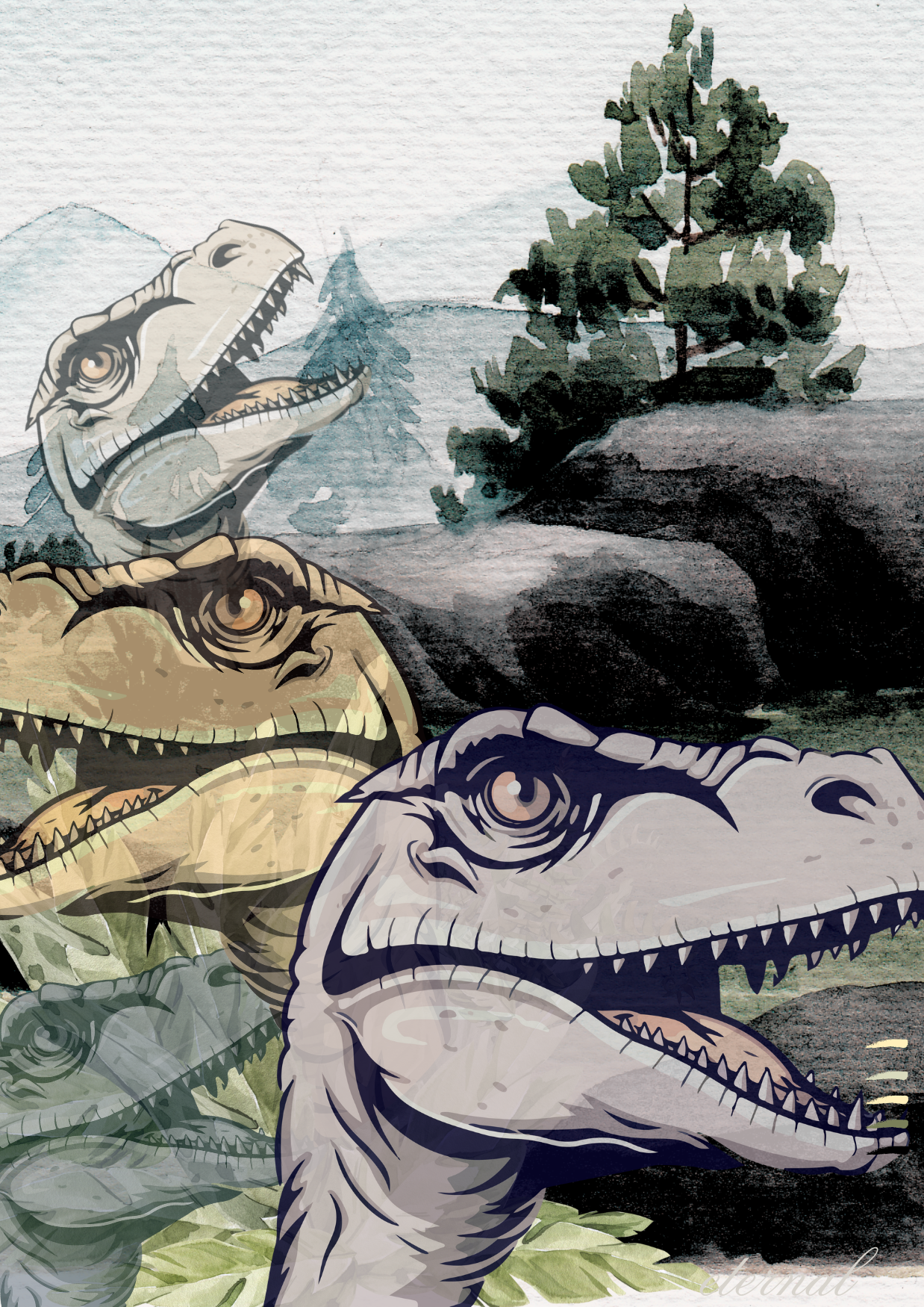 T-Rex Dinosaur Prehistoric Wall Art Print, Eternal Art Prints