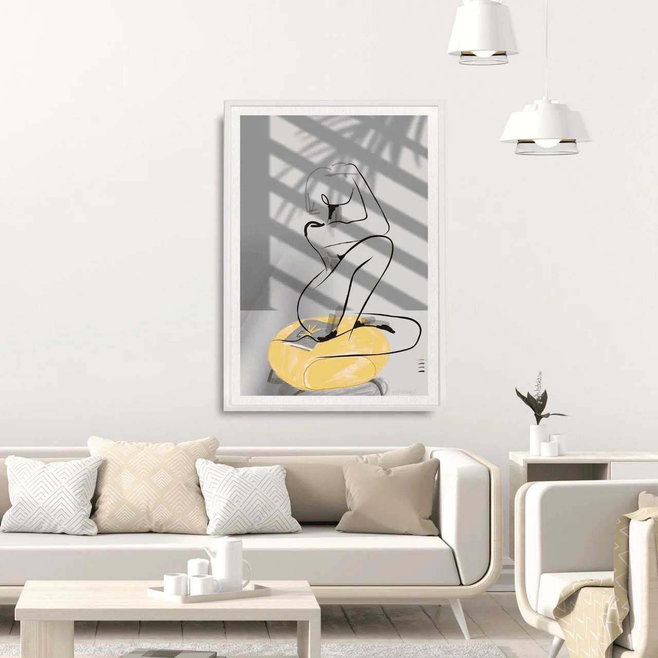 Nude Female Seated on Yellow Ottoman Art Print, Sydney Artist - Eternal Art Prints - Eternal Art & Design