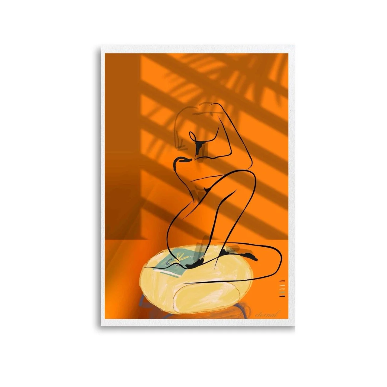 Female Nude Seated on Yellow Ottoman Art Print, Sydney Artist - Eternal Art & Design - Eternal Art & Design