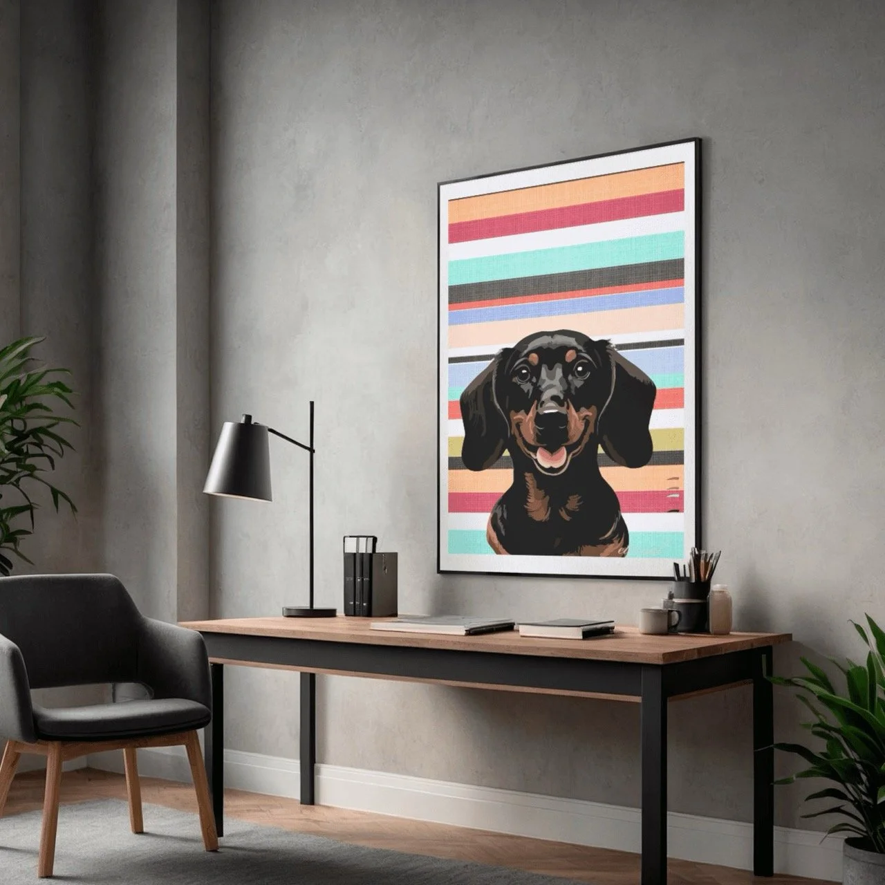 Dachshund Dog with Stripes Wall Art Print - Sydney Artist, Eternal Art Prints - Eternal Art & Design