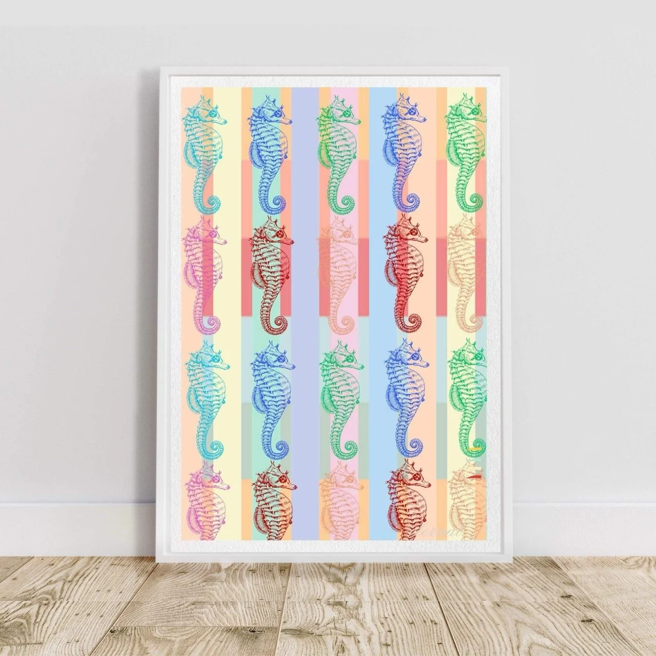 Pastel Seahorse Modern Coastal Nautical Wall Art Print - Sydney Artist, Eternal Art Prints - Eternal Art & Design