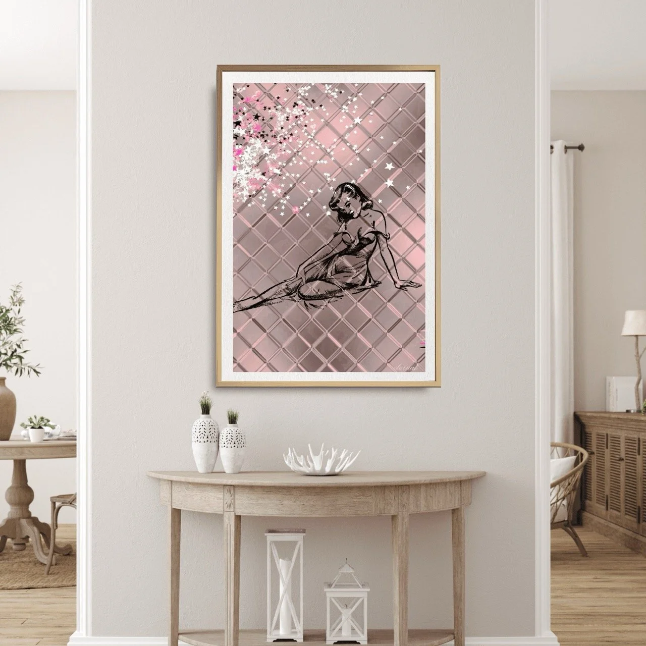 Female Icon Retro Pin-up in Pink Wall Art Print, Sydney Artist - Eternal Art Prints - Eternal Art & Design