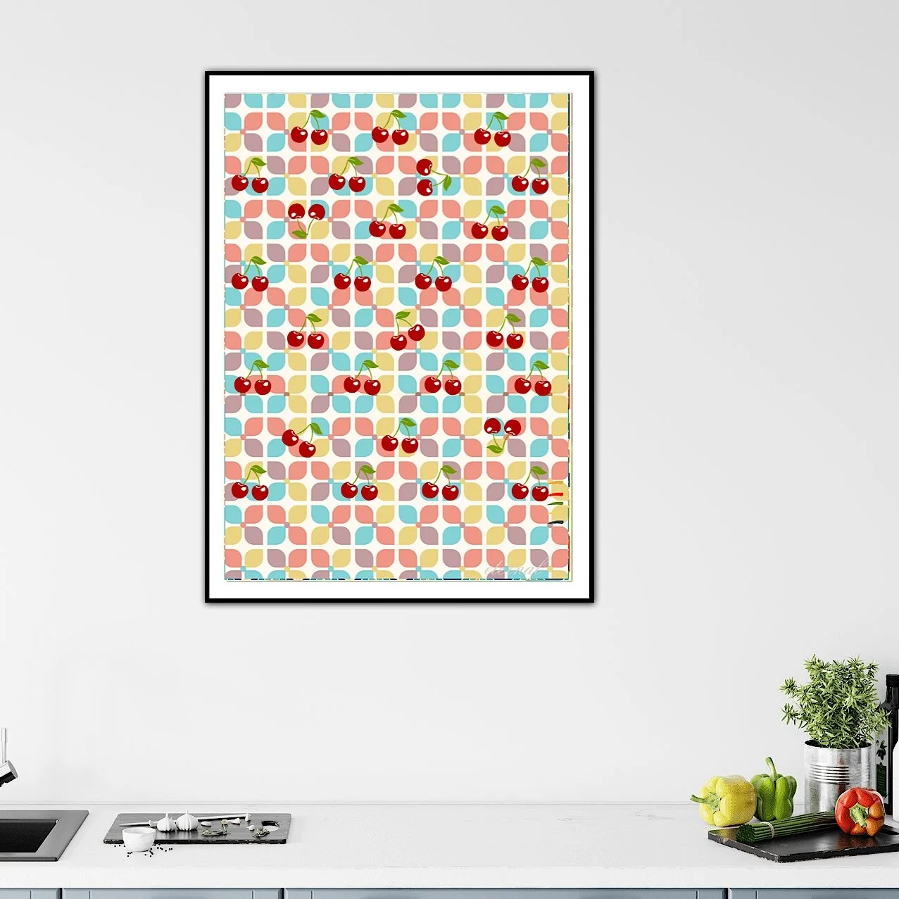 Cherry Red Retro Wall Art Print, Eternal Art & Design - Eternal Art & Design