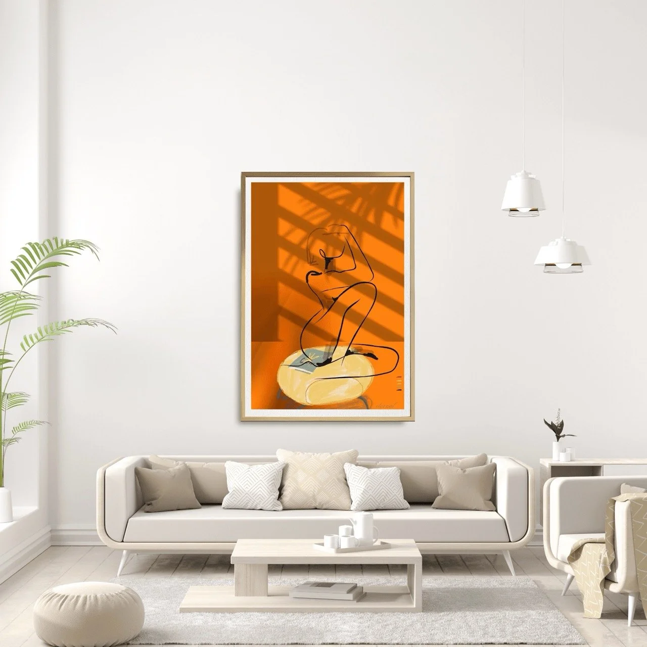 Female Nude Seated on Yellow Ottoman Art Print, Sydney Artist - Eternal Art & Design - Eternal Art & Design