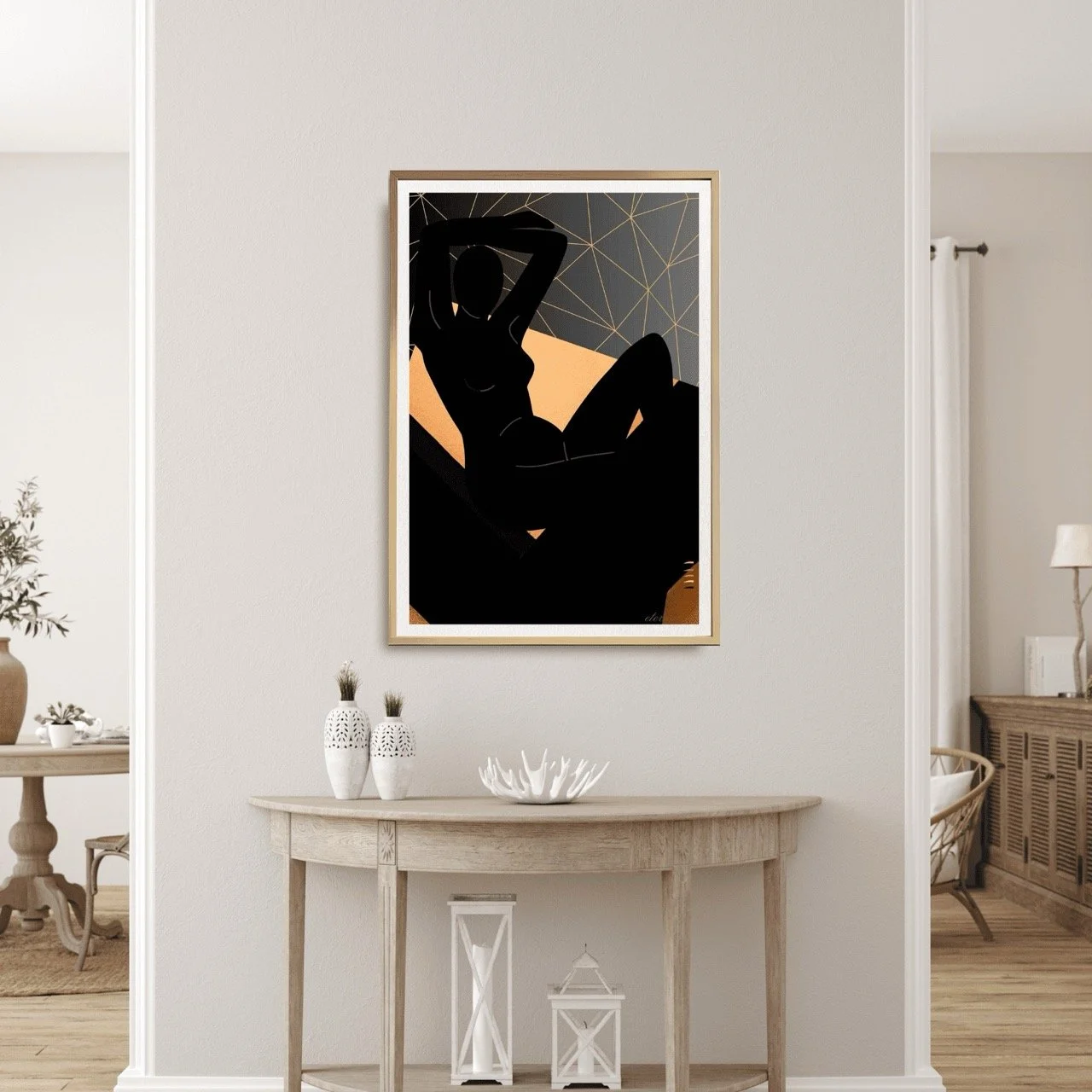 Female Figure Nude Reclining with Orange Mosaic Art Print, Sydney Artist - Eternal Art Prints - Eternal Art & Design