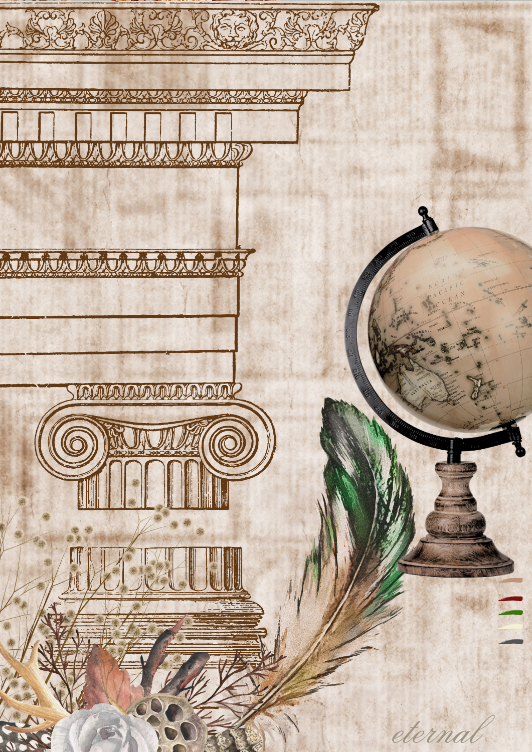 Vintage Architecture & Botanical Feather Print - Special Edition Wall Art Eternal Art & Design - Eternal Art & Design