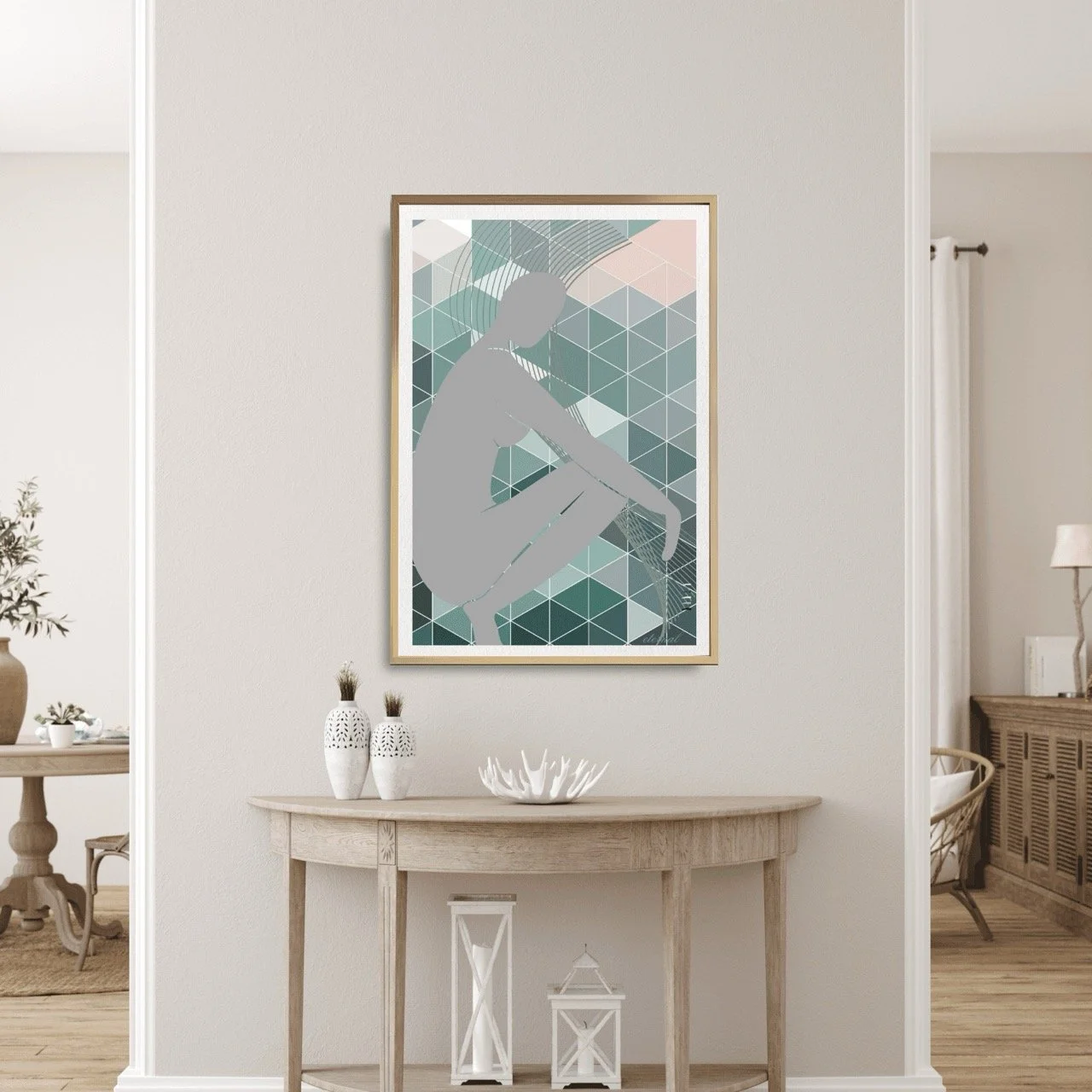 Female Nude Figure with Green Mosaic Wall Art Print, Sydney Artist - Eternal Art Prints - Eternal Art & Design