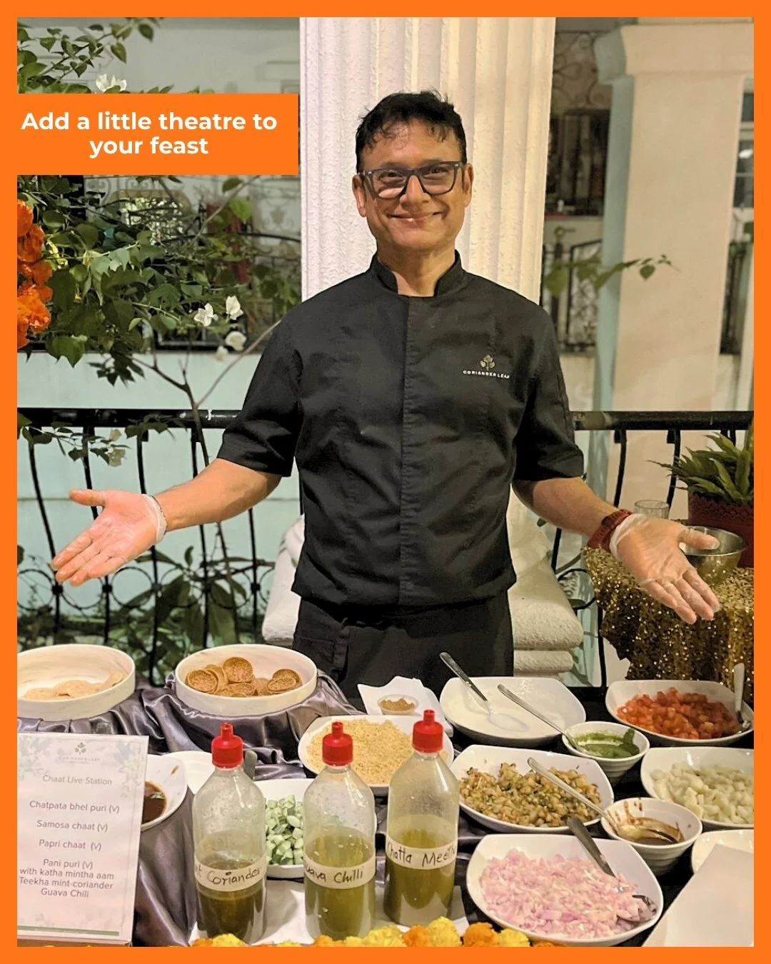 Turn your next event into a feast live in action.

Coriander Leaf&rsquo;s Live Stations bring the energy and aroma of our kitchen straight to your celebration. Perfect for corporate events, weddings, and festive Christmas parties!

Let our chefs cook