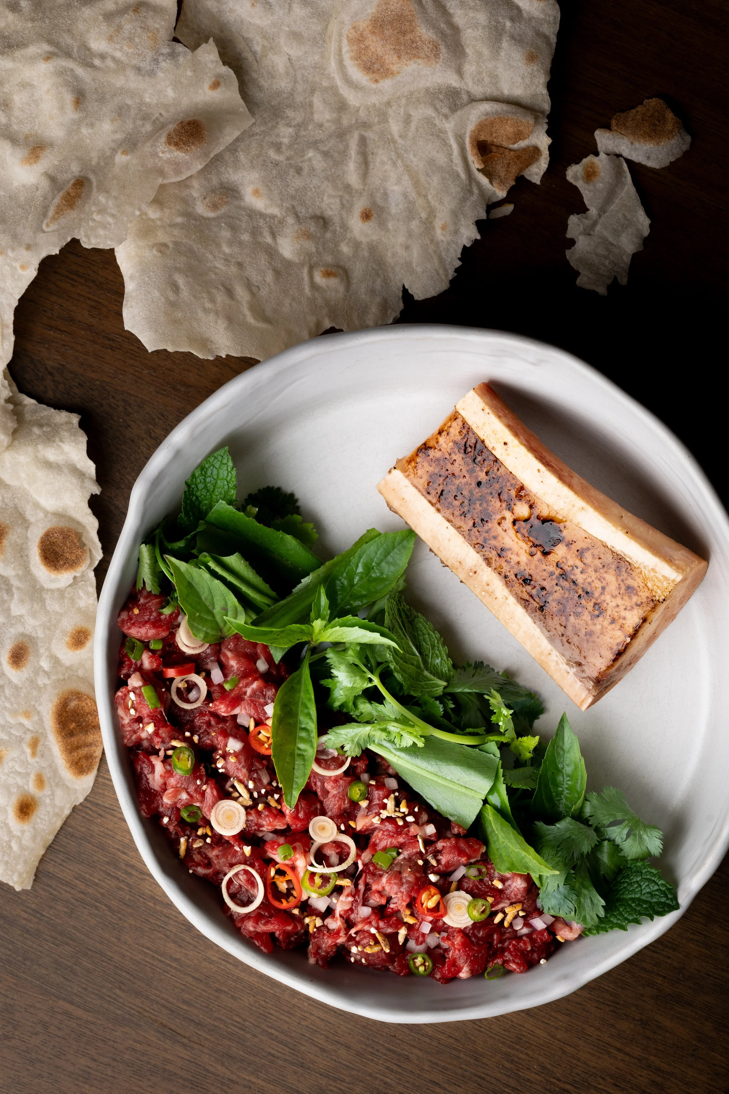 Cambodian Beef Salad with Bone Marrow and Tofu skin