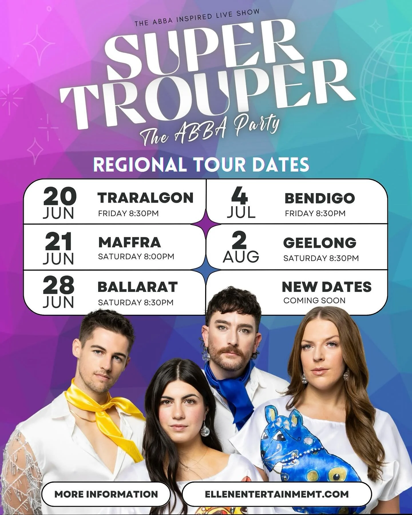 We&rsquo;ve officially kicked off the season! 🕺🏼
The lights are on, the mics are hot, and the dance floor is open.
Catch us at one of our upcoming shows &mdash; and stay tuned, more dates dropping soon! 🎤🌟🎶