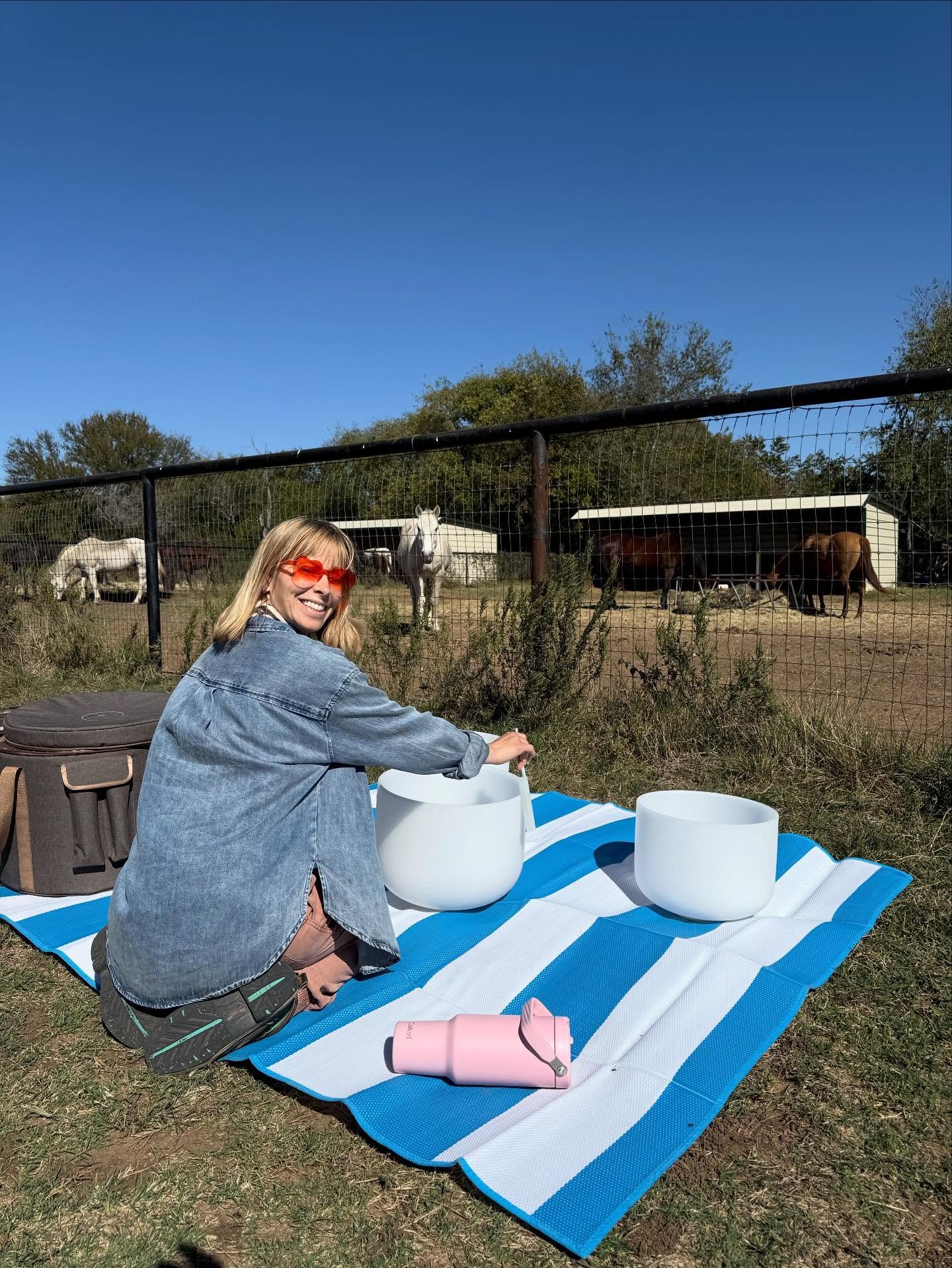 I&rsquo;m opening up my sound therapy clientele to include animals 🤠. The horses at @brazosbluffs were receptive to the good vibrations. 🙏 So thankful to @kylieebersole and Ruthie for the opportunity. Videos to come :)
