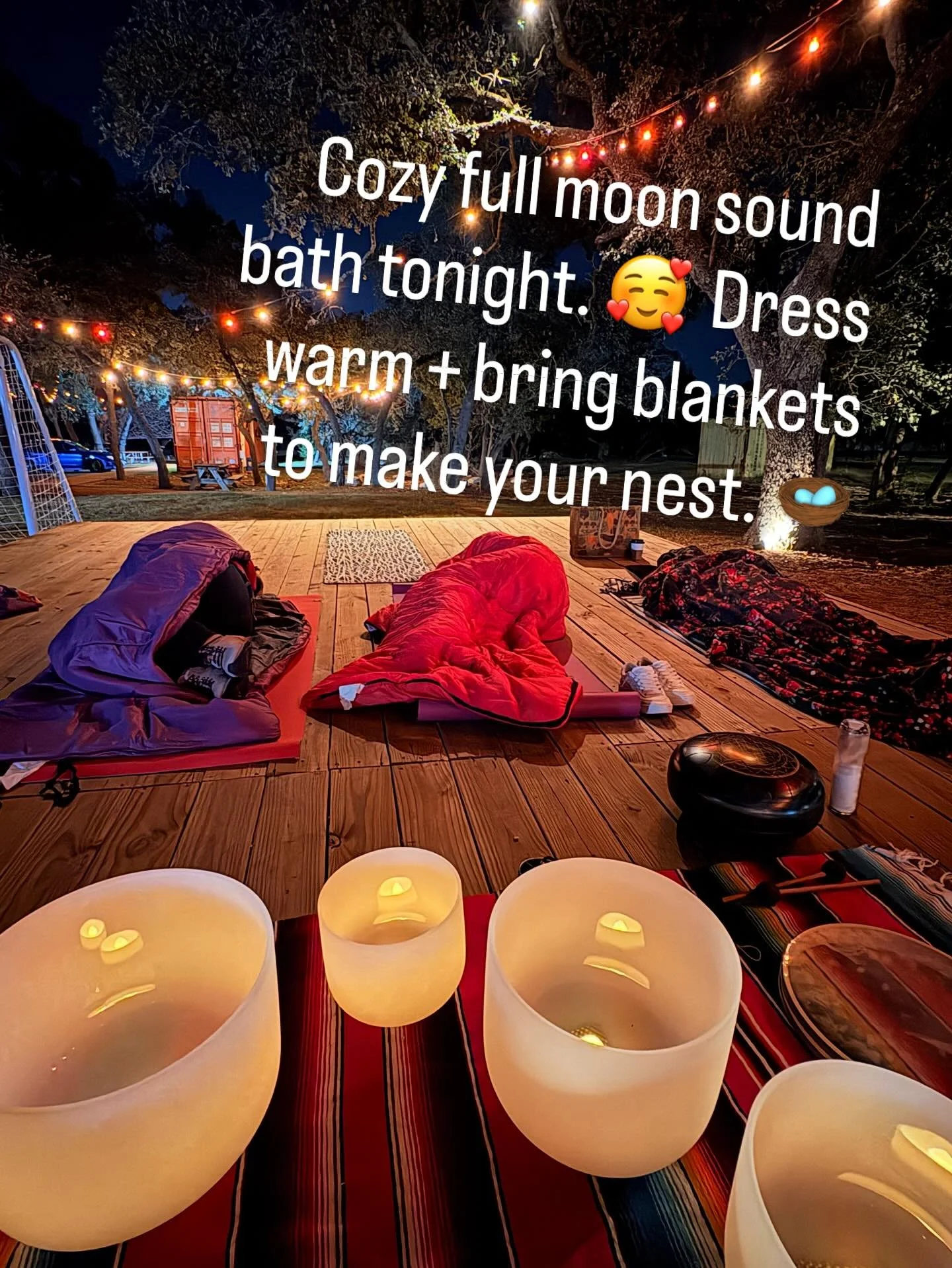 Bring blankets to make a warm nest to enjoy soothing sounds and siren songs. Donation based sound therapy for the Cedar Park community tonight out back at 6PM @ladosiscoffee #cedarparktx #soundbath