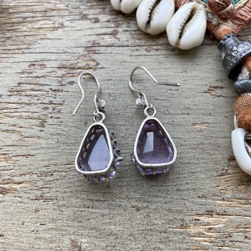 Dreamy Vintage Sterling Silver Faceted Amethyst Earrings