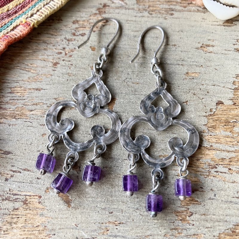bohemian sterling silver earrinsg with amethyst beads 4.jpeg