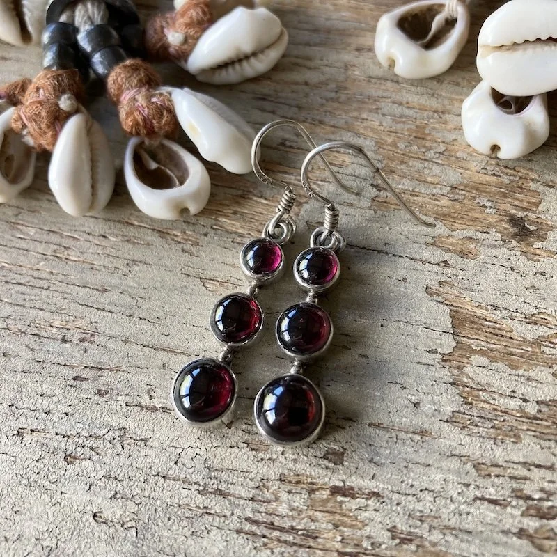 vintage sterling silver triple garnet earrings 2.jpeg