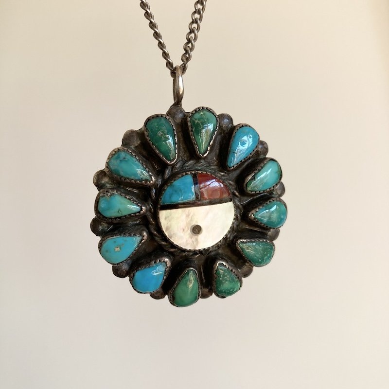 Vintage Sterling Silver Zuni Sun Chief Necklace