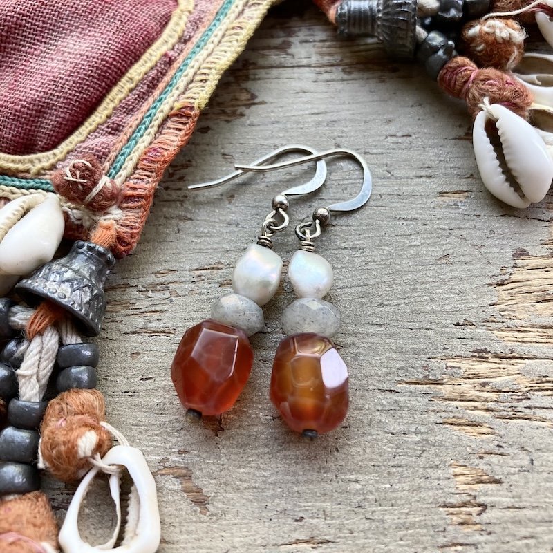 carnelian and pearl dangly earrings 3.jpeg