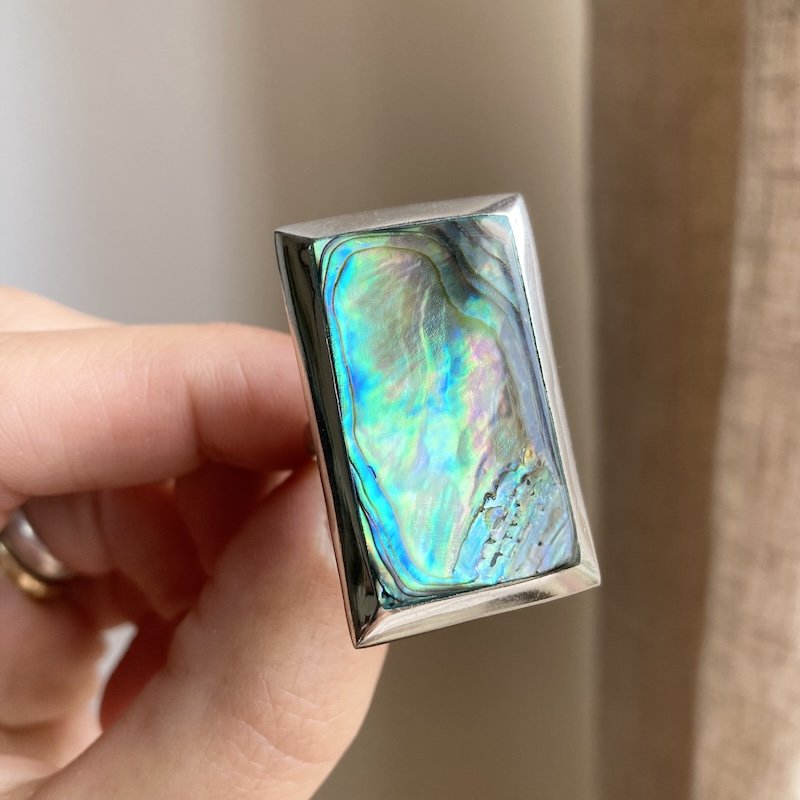 Beautiful Vintage Sterling Silver Abalone Shell Ring