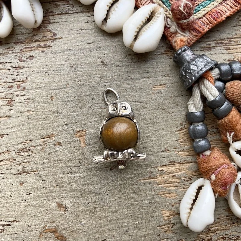 vintage sterling silver and wood lucky owl pendant 1.jpeg