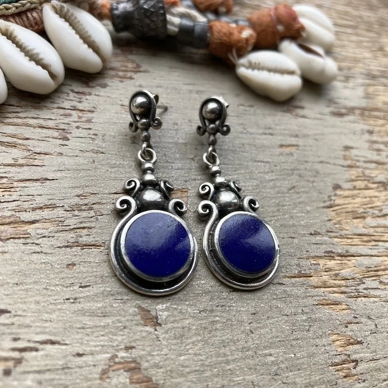 vintage ornate sterling silver lapis lazuli earrings 2.jpeg