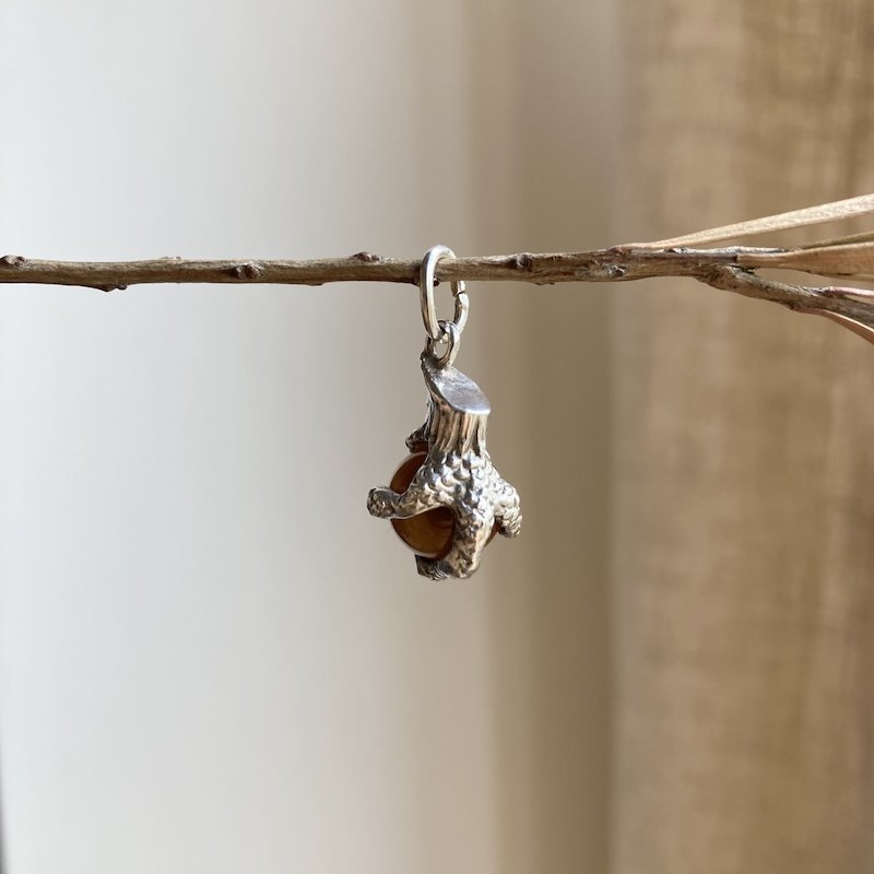 Vintage Sterling Silver Tiger's Eye Claw and Orb Pendant