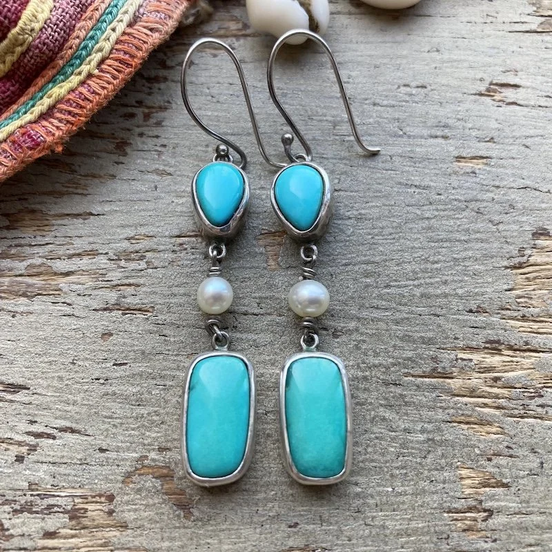 sterling silver, turquoise and pearl earrings 1.jpeg