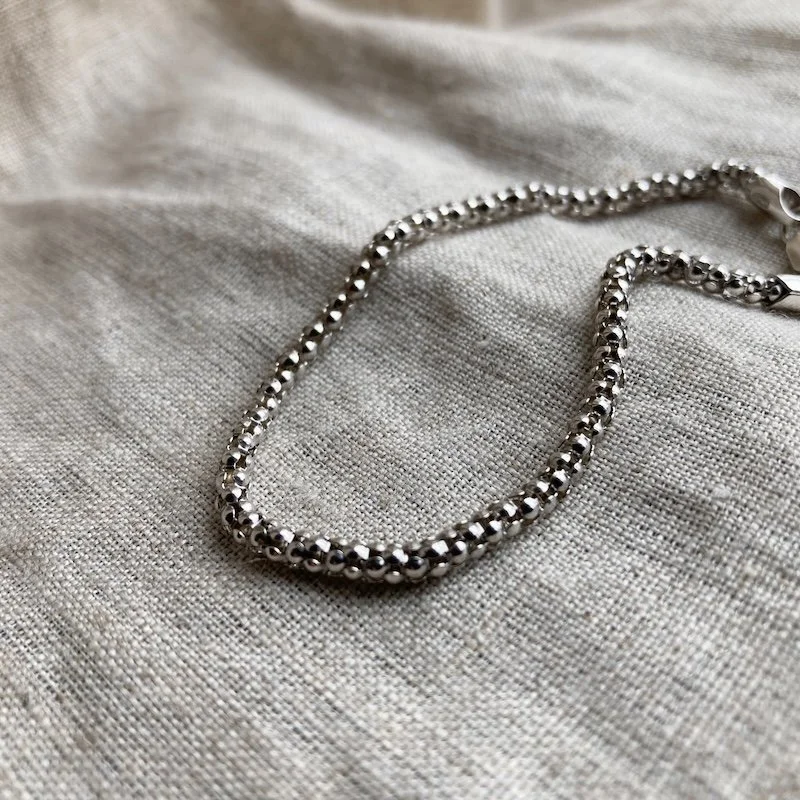 Pretty Sterling Silver Popcorn Chain Bracelet