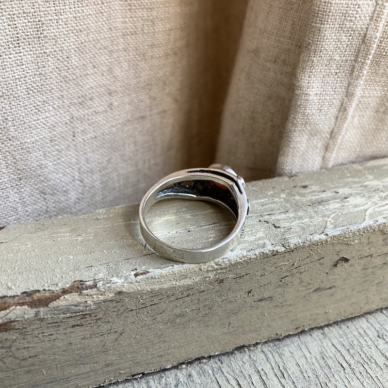Funky Vintage Sterling Silver Amber Ring
