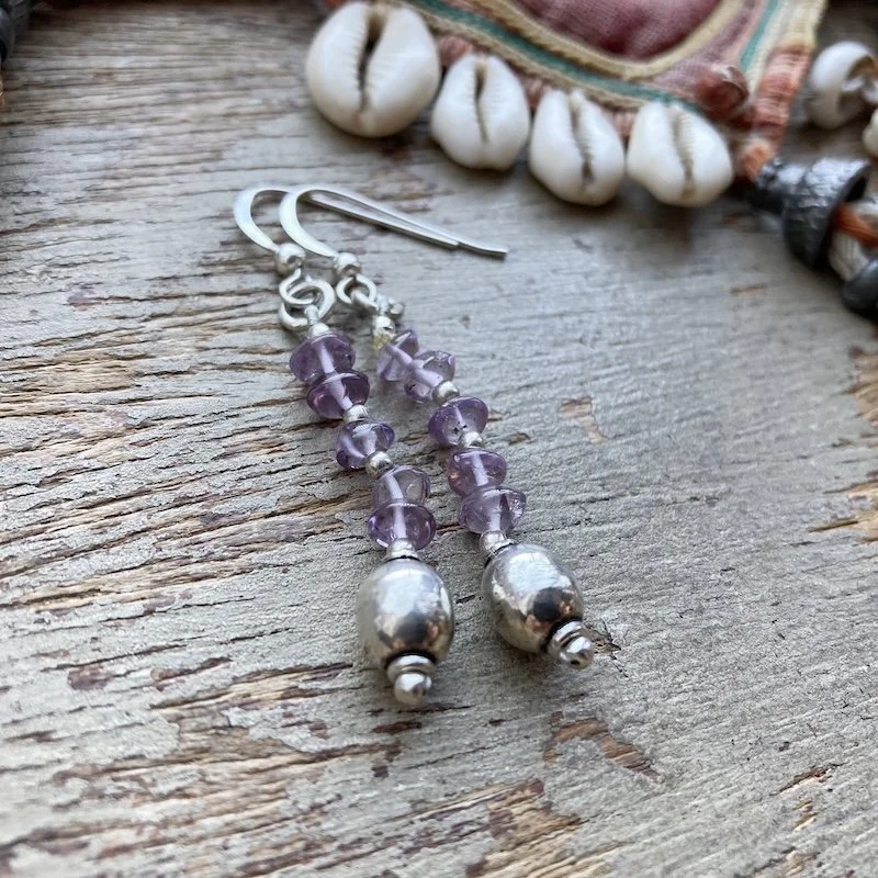 sterling silver amethyst beaded dangly earrings.jpeg