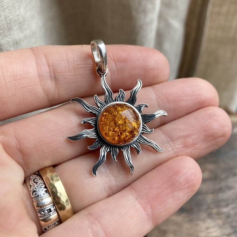 Dreamy Sterling Silver Amber Sun Pendant