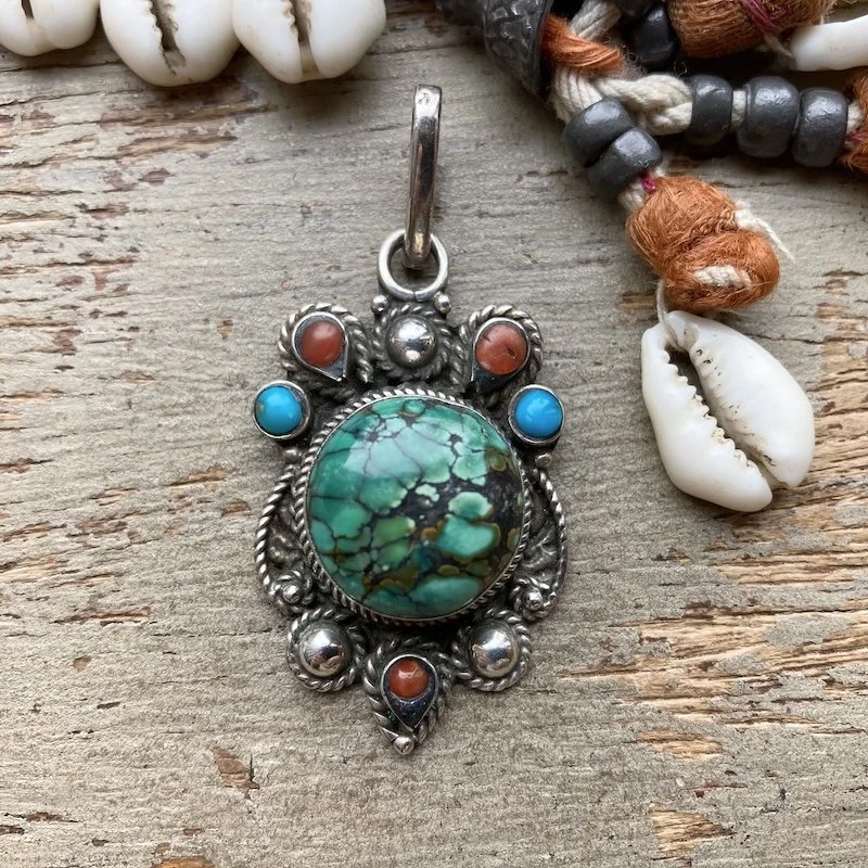 vintage sterling silver turquoise and coral pendant 1.jpeg
