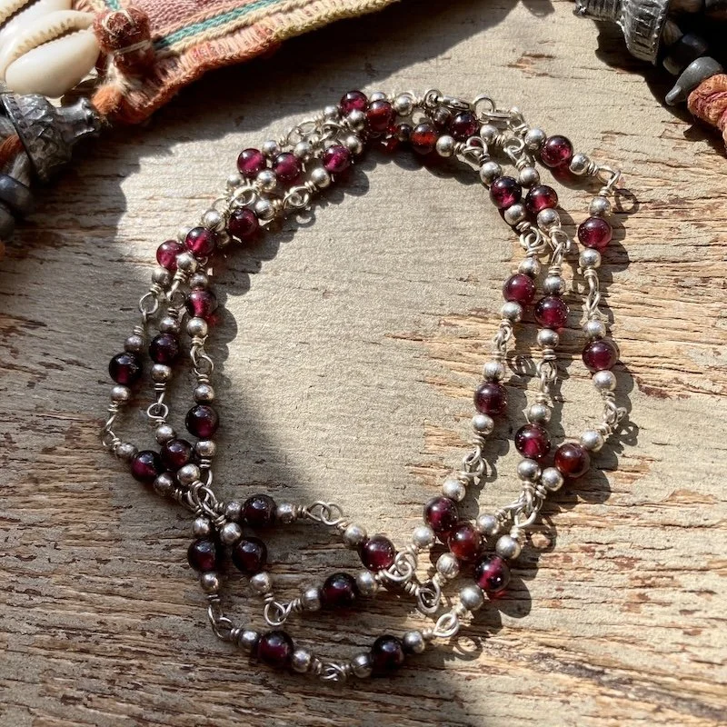 vintage sterling silver and garnet beaded necklace