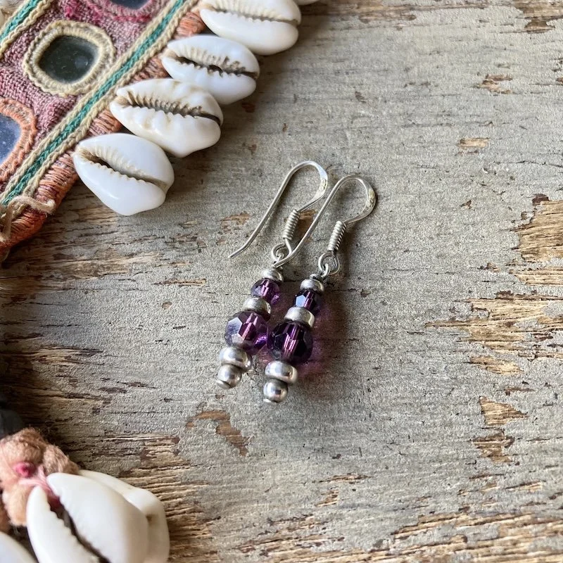 sterling silver and purple glass beaded earrings 3.jpeg