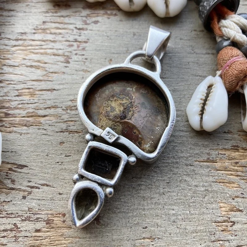 sterling silver ammonite fossil and crystal pendant 3.jpeg