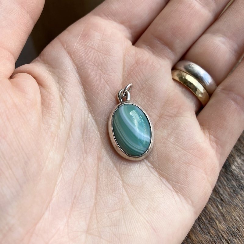 Beautiful Sterling Silver and Blue Banded Agate Pendant
