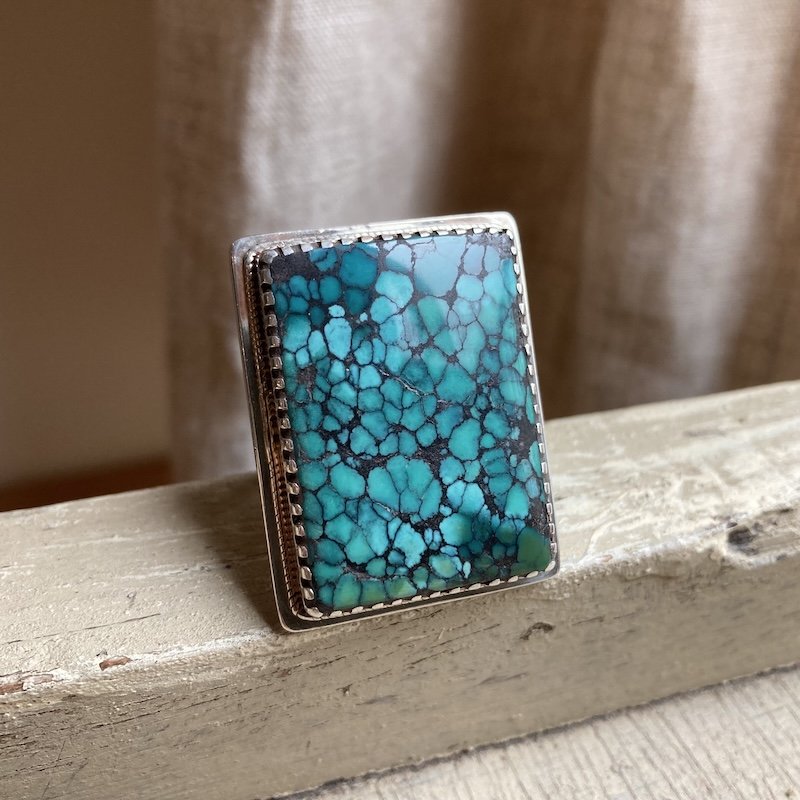 Stunning Vintage Chunky Solid Silver and Turquoise Ring