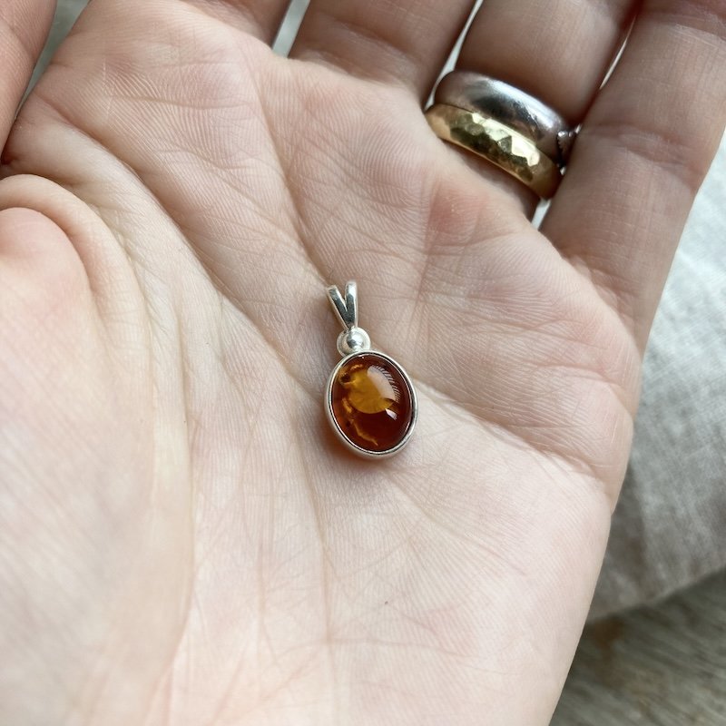 Cute Little Sterling Silver Amber Pendant